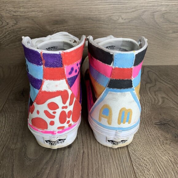 Vans High Top Womans Size 7 Custom Painted Pink Gold Purple Light Blue - Picture 2 of 16